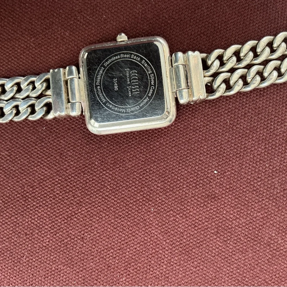 Ecclissi Sterling Silver Chain-Link Bracelet Square Dial Watch